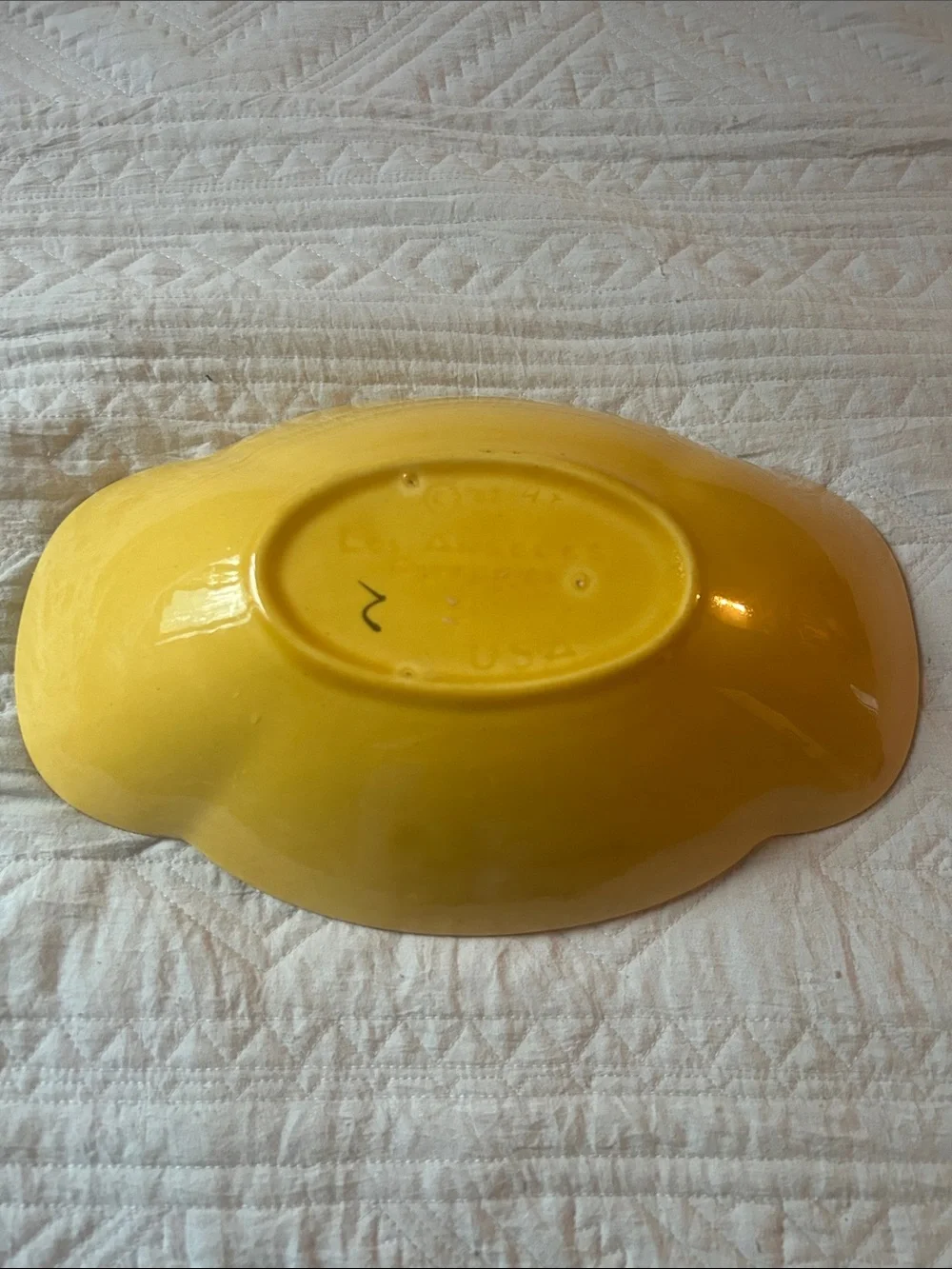 Vintage 60's Los Angeles Yellow Glazed Ceramic Bread Bowl Made In USA